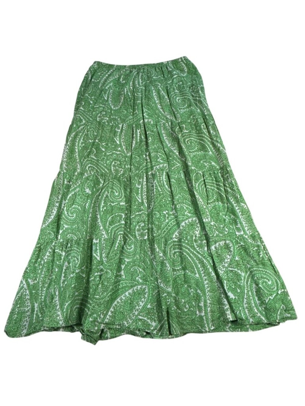 Talbots Petites Green Paisley Cotton Maxi Skirt Women's SP w/ Lining Boho Flowy